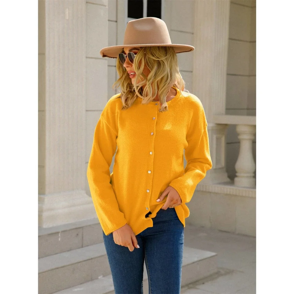 Round Neck Long Sleeve Single-Breasted Sweater - Picture 8 of 11